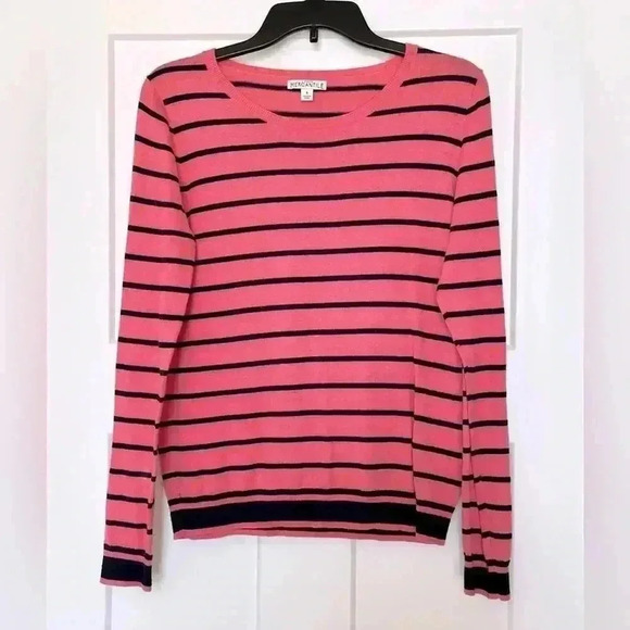 J. CREW Mercantile Pink Navy Striped ‘Peyton’ Knit Pullover Sweater Size Medium - Picture 1 of 4